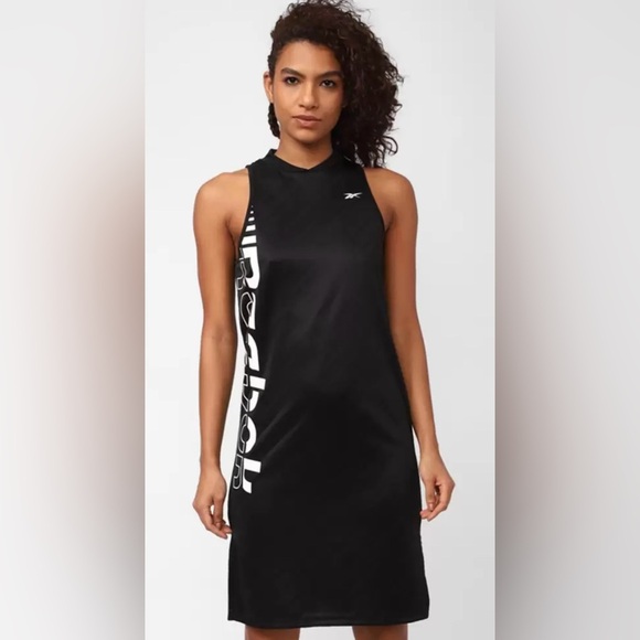 Reebok Workout Ready Meet You There Tank Sports Dress Basketball Black White - Picture 1 of 8